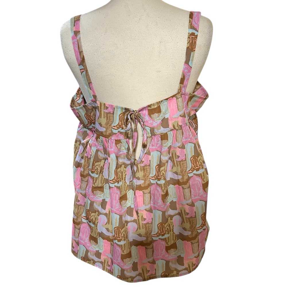 TWO 2 FLY Rodeo Ruffle Western Boot Tank Top Pink Brown XL NWT Festival Country - Picture 3 of 7